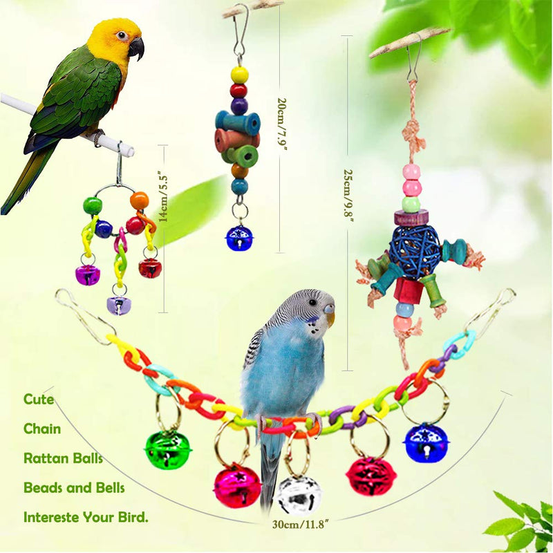 AUHOTA 10Pcs Bird Parrot Toys, Hanging Swing Chewing Perches with Bells Parrot Finch Toys, Hanging Cage Hammock Ladder Bell Toys for Small Parakeets Cockatiels, Conures, Macaws, Love Birds, Finches - PawsPlanet Australia