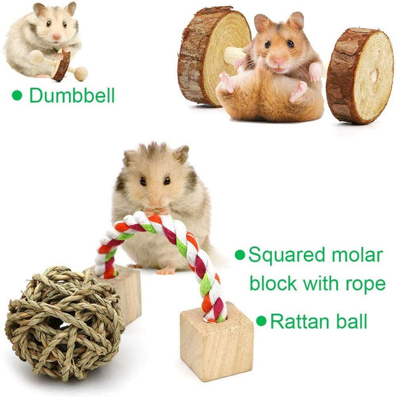 [Australia] - SONYANG Hamster Chew Toys, 10Pack Natural Wooden Pine Guinea Pigs Rats Chinchillas Toys Accessories Dumbells Exercise Bell Roller Teeth Care Molar Toy for Bunny Rabbits Gerbils 