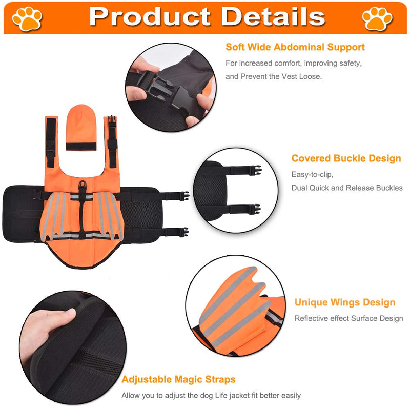 [Australia] - Fragralley Dog Life Jacket, Unique Wings Design Pet Flotation Life Vest for Small, Middle, Large Size Dogs, Dog Lifesaver Preserver Swimsuit with Handle for Swim, Pool, Beach, Boating XS (Chest Girth 11.8"-16.5") Orange 