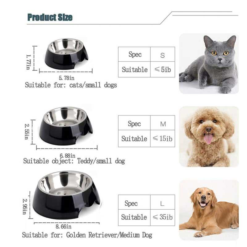 [Australia] - choemore Dog Cat Bowl Stainless Steel Pet Feeder Easy to Clean Anti-Dumping Movable Pet Water Food Bowls for Dogs, Cats, Puppies and Kittens S black 