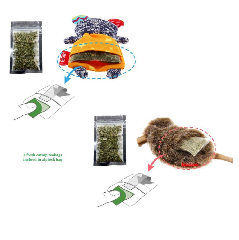 [Australia] - Gigwi Catnip Filled Cat Toys, Cute Design Cat Mice Toy with Catnip Teabag, Kitten Catnip Toys Soft& Safe Material for Cats Indoor Fabric Mouse 2 Pack 