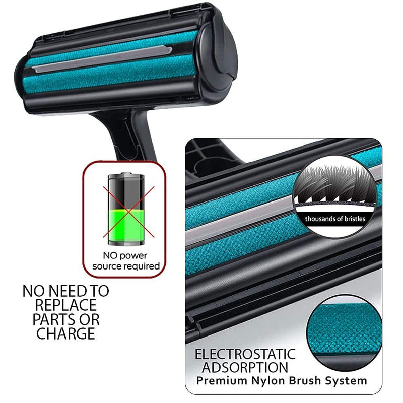 USION Pet Hair Remover Brush 2-Way, Reusable Cats Dogs Hair Roller with Handy Cleaning Brush,Self-Clean Lint Roller Animal Fur Collector Removel From Carpet,Furniture,Bedding, Sofa & More(Black) Black - PawsPlanet Australia