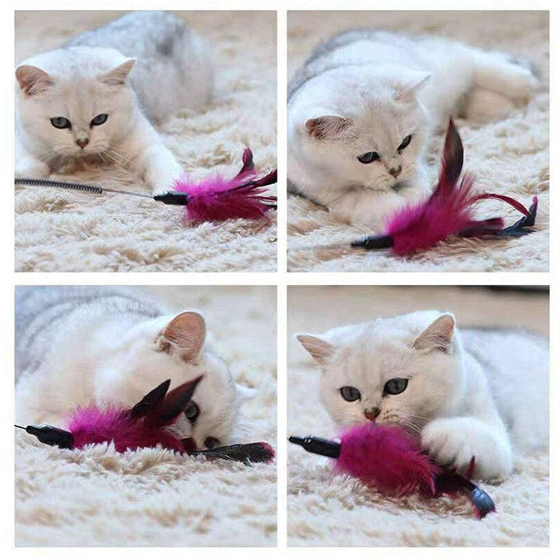 Cat toy toy with feathers, feather rod, cat fishing rod, replacement feathers with pendant, feather bell, interactive cat toy set for kittens and cats - PawsPlanet Australia