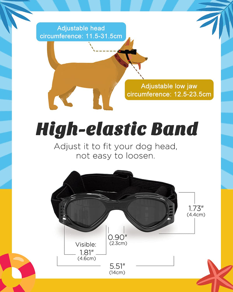 Lewondr Small Dog Sunglasses UV Protection Goggles Eye Wear Protection with Adjustable Strap Foldable Pet Sunglasses for Dogs Waterproof Pet Sun Glasses Dog Windproof Anti-Fog Glasses Black - PawsPlanet Australia
