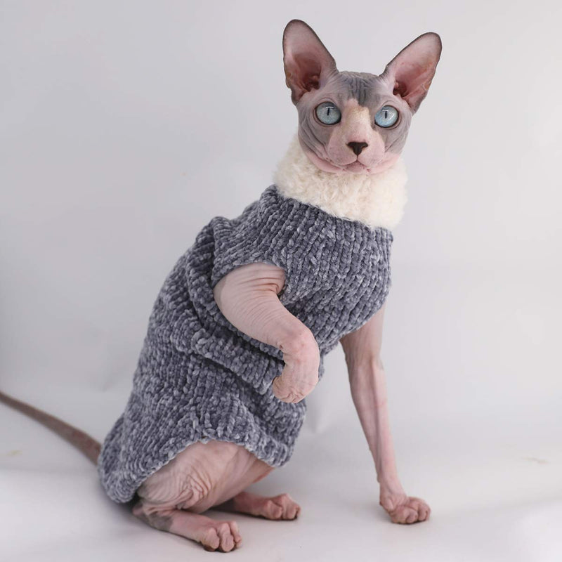 Sphynx Cat Clothes Winter Warm Faux Fur Sweater Outfit, Fashion high Collar Coat for Cats Pajamas for Cats and Small Dogs Apparel, Hairless cat Shirts Sweaters (S (3.3-4.4 lbs), Blue-Grey) S (3.3-4.4 lbs) - PawsPlanet Australia