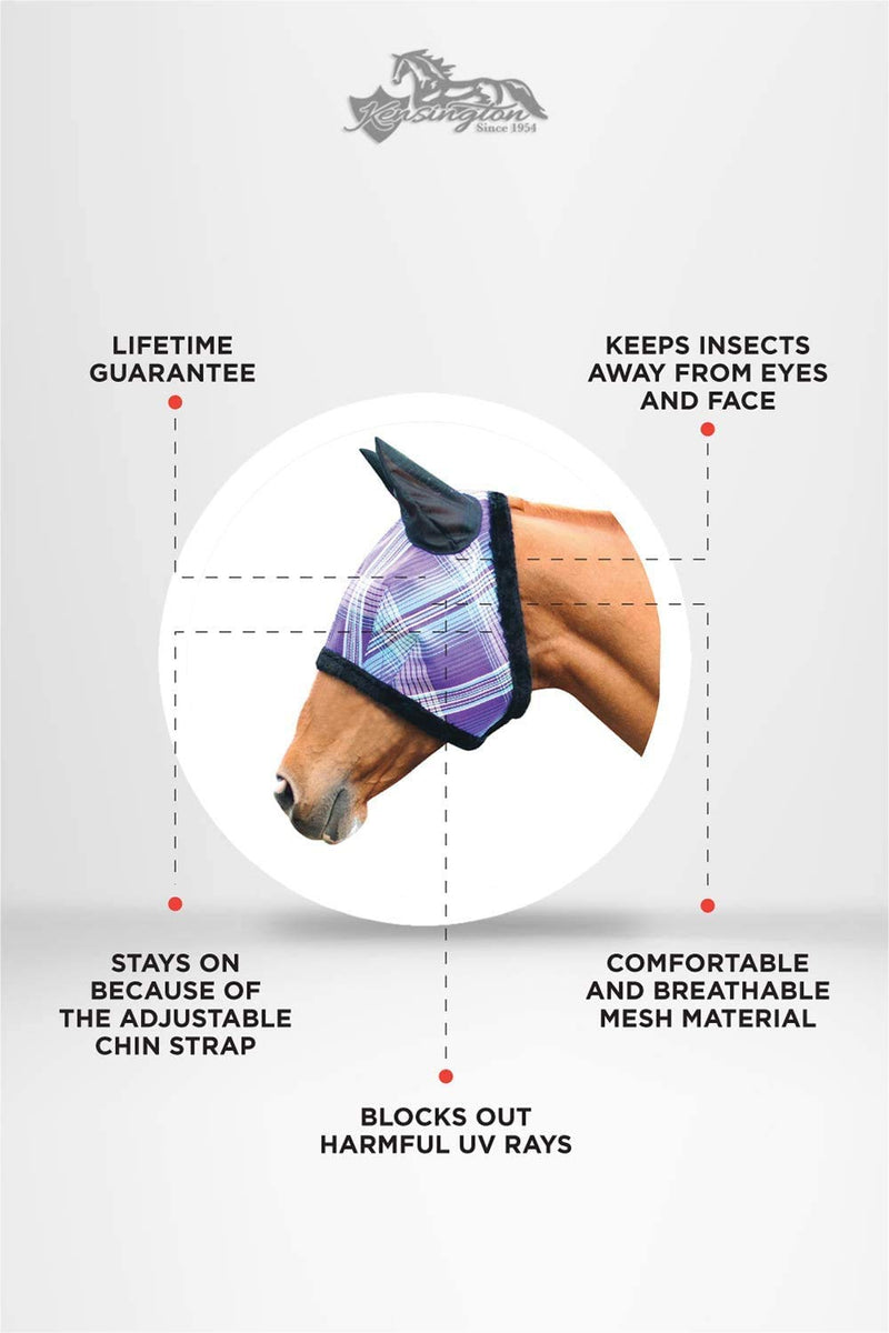 Kensington Horse Fly Mask With Protective Mesh and Plush Fleece Ears- Protection From Insect Bites and Perfect For Wound Recovery - PawsPlanet Australia