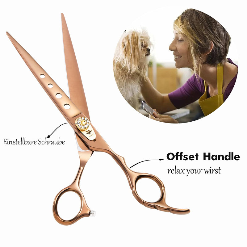 PURPLEBIRD Straight Dog Grooming Scissors Pet Cutting, Thinning Texturizing Shears Professional Safety Blunt Tip Trimming Shearing for Dogs Cats Japanese Stainless Steel 7 Inch, 7.5 Inch Bronze 7.5“ Cutting Scissor - PawsPlanet Australia