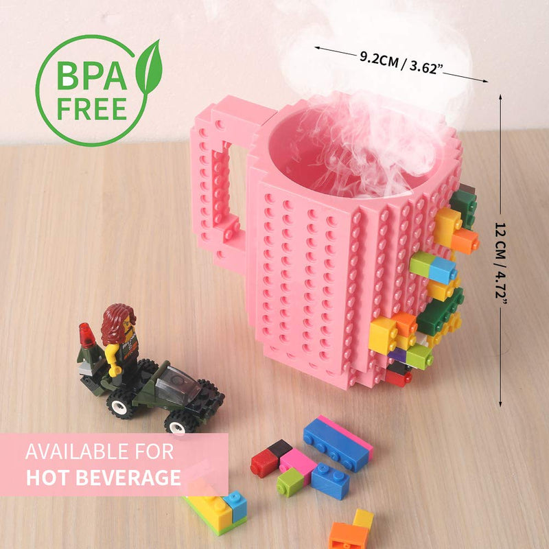 Build-on Brick Coffee Mug, Funny DIY Novelty Cup with Building Blocks Creative for Kids Men Women Xmas Birthday (Pink) Pink - PawsPlanet Australia