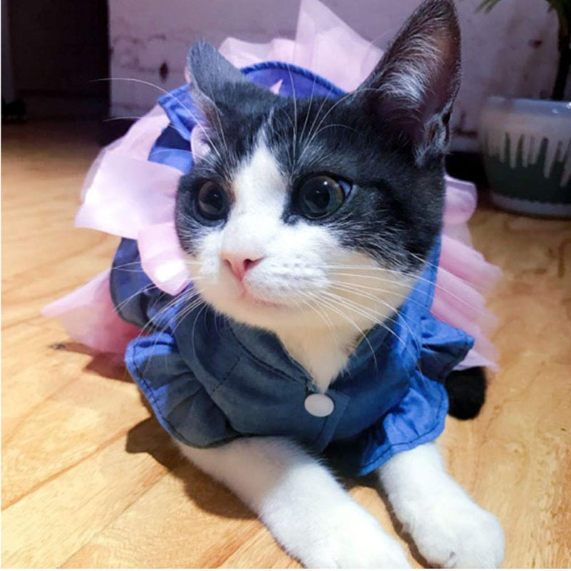 ANIAC Pet Denim Dress with Cute Bow-Knot Comfy Vest Skirt Lace Trim Tutu Summer Spring Clothes for Cats and Small Dogs X-small - PawsPlanet Australia