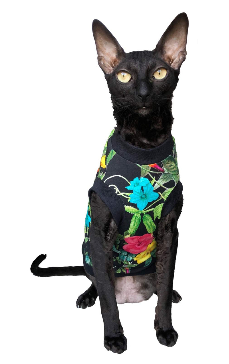 Kotomoda Hairless Cat's cotton stretch T-shirt Night Flowers for Sphynx Cats (XS) XS - PawsPlanet Australia