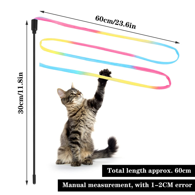 Molain Cat Wand Rainbow Toy 3pcs Rainbow Ribbon Wand for Kitten Training Rainbow Ribbon Charmer Wand Interactive Catcher Teaser Wand for Kitten Cat Exerciser (30cm) - PawsPlanet Australia