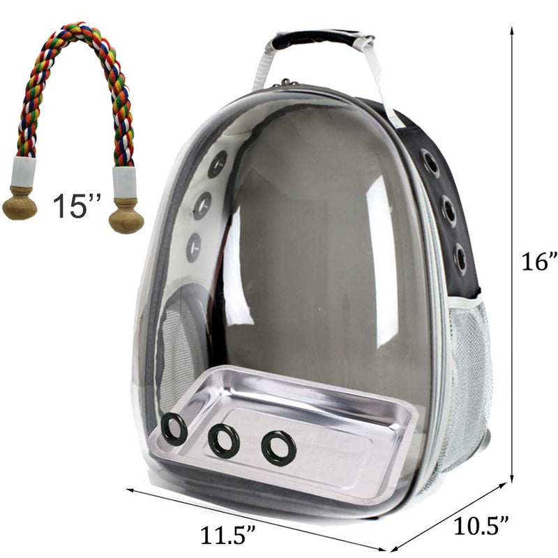 Bird Carrier Backpack, Bubble Bird Travel Carrier Backpack with Stainless Steel Tray Food Cup Standing Perch Black - PawsPlanet Australia