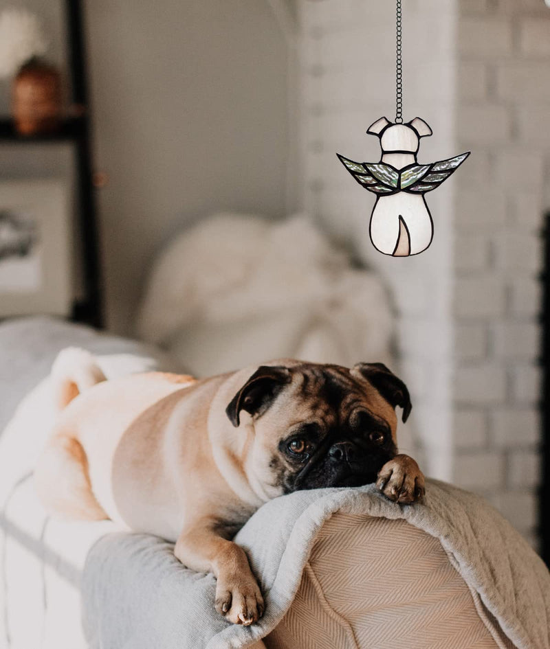 ZUAJITER Angel Dog Memorial Gifts for Loss of Dog Sympathy Gift, Passing Away Remembrance Memory Ornaments for Dog Lovers, Stained Glass Pet Bereavement Window Hanging with Moon - PawsPlanet Australia