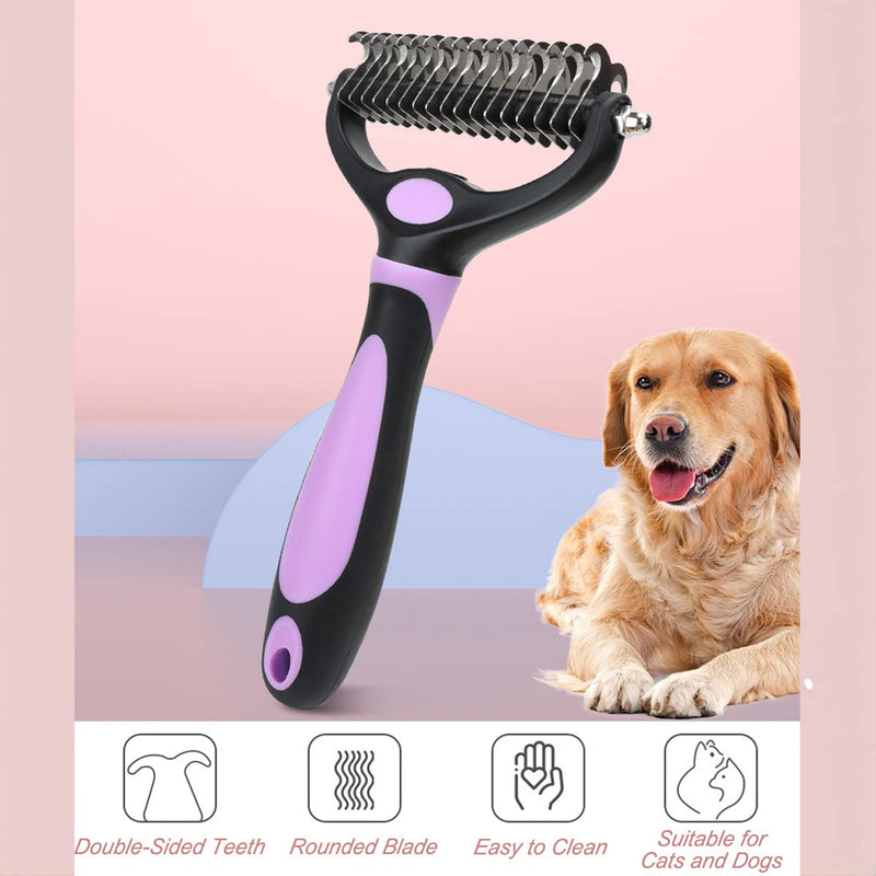Dokkita dog brush cat brush for long hair undercoat, undercoat brush 17+9 rake side, undercoat comb removes undercoat, knots and tangles, fur brush for small and large dogs and cats purple-1 - PawsPlanet Australia