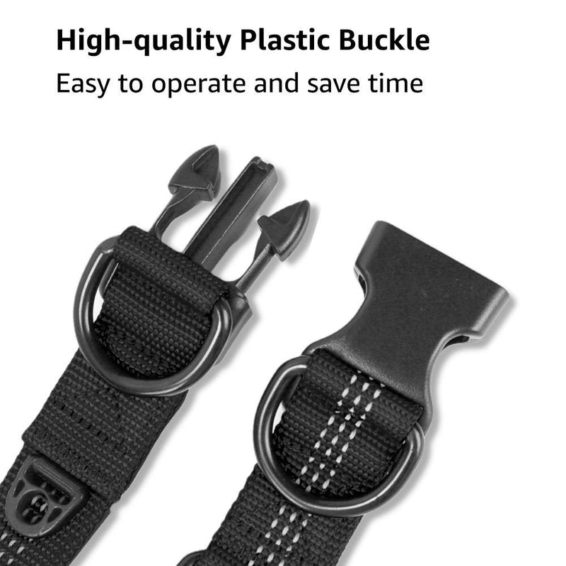 Beshine Adjustable Dog Collar, Reflective Nylon Neoprene with Separate ID Ring and Double D Ring, Durable and Comfortable Puppy Collar for Small Dogs(S, Black) S (Pack of 1) - PawsPlanet Australia