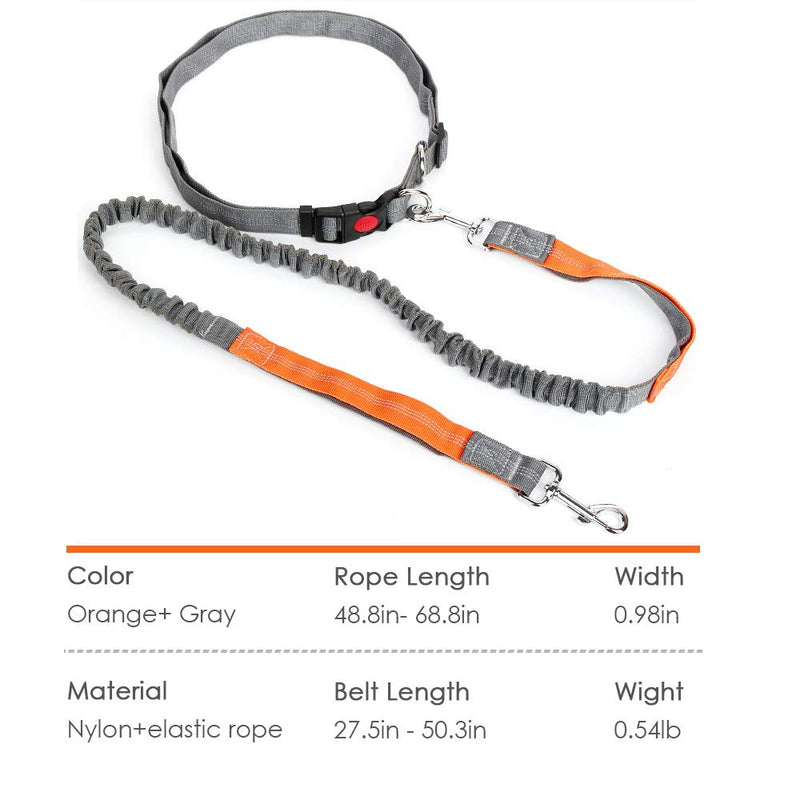 [Australia] - DIFFLIFE Hands Free Dog Leash, Retractable Dual Handle Bungee Leash, Adjustable Waist Dog Running Belt for Running, Walking, Training, Hiking, Traveling（Gray/Orange） (YUNDA9214) Gray/ Orange 