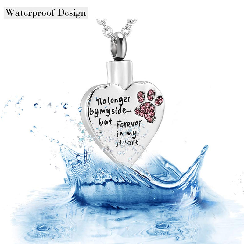 [Australia] - AIWENXI No Longer by My Side,But Forever in My Heart Cremation Urn Necklace Stainless Steel Pendant Holder Ash for Pet Dog Cat Cremation Jewelry Pink 