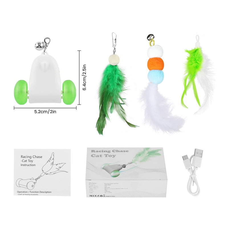 PETTOM Cat Toy Self-employment, Cat Toy Electric Movement with 3 Feathers, Interactive Toy for Cats USB Rechargeable Green - PawsPlanet Australia