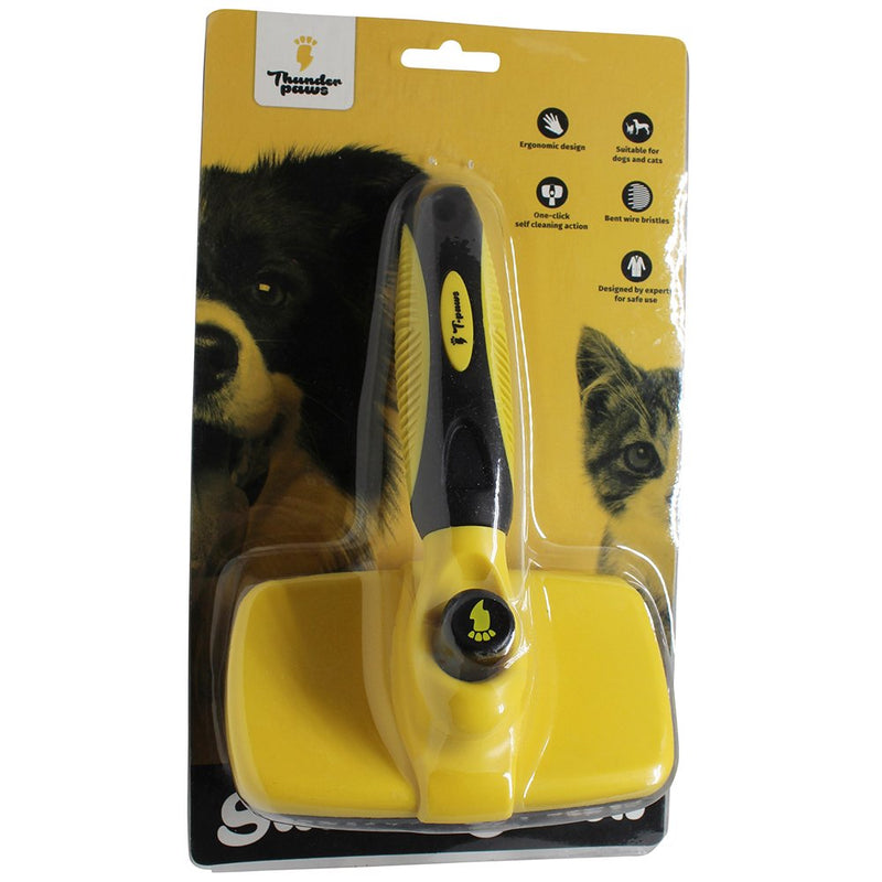 Thunderpaws Self Cleaning Pet Slicker Brush - Gently Remove Knots, Tangles and Loose Undercoat From Dogs and Cats - Easy To Use With Ergonomic Design - PawsPlanet Australia
