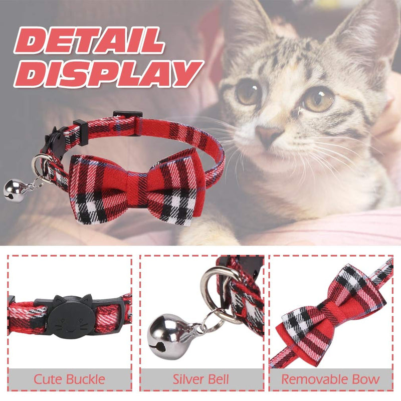 Breakaway Bowtie Cat Collars with Bell - 3 Pack Classic Plaid Kitten Collars with Removable Cute Cat Bow Tie, Adjustable 8-11 Inches for Kitty, Puppy - PawsPlanet Australia