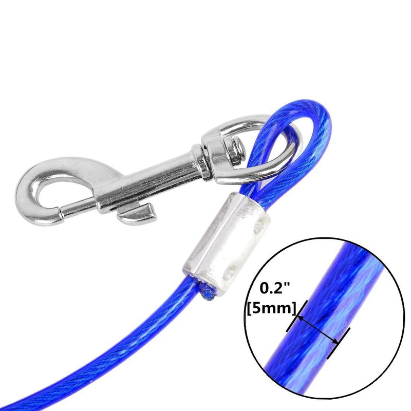 [Australia] - Petforu Dog Leashes, Tie-Out Cable Steel Wire Rope with Dual Heads Metal Hooks 3M /10Feet Blue 