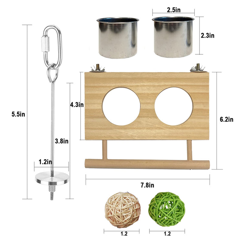 Calymmny Bird Feeding Dish Cups with Wooden Platform, Hanging Stainless Steel Parrot Cage Feeder Water Bowl with Hanging Food Holder Chewing Balls for Parakeet Cockatiels Lovebirds Budgie Pigeons - PawsPlanet Australia