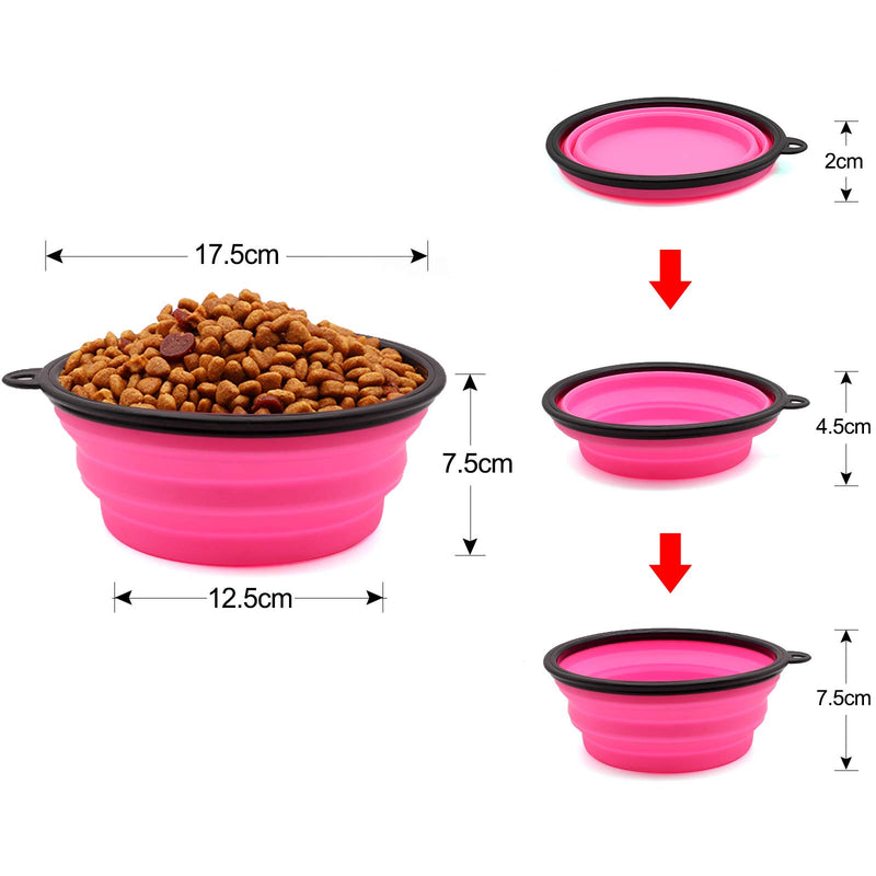 SLSON Collapsible Dog Bowl, 2 Pack Collapsible Dog Water Bowls for Cats Dogs, Portable Pet Feeding Watering Dish for Walking Parking Traveling with 2 Carabiners Large Orange+Pink - PawsPlanet Australia