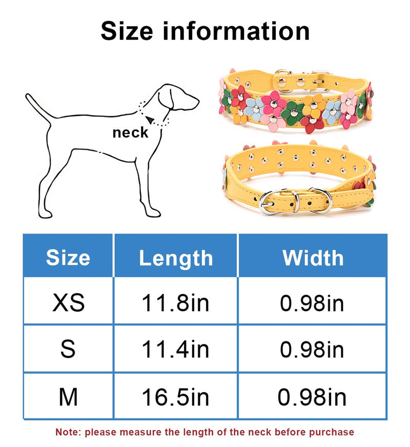 Dog Leather PU Collar,Flower Dogs Collars,Adjustable Buckle Puppy Choker for Small and Medium Pets,Multiple Colours Yellow S - PawsPlanet Australia