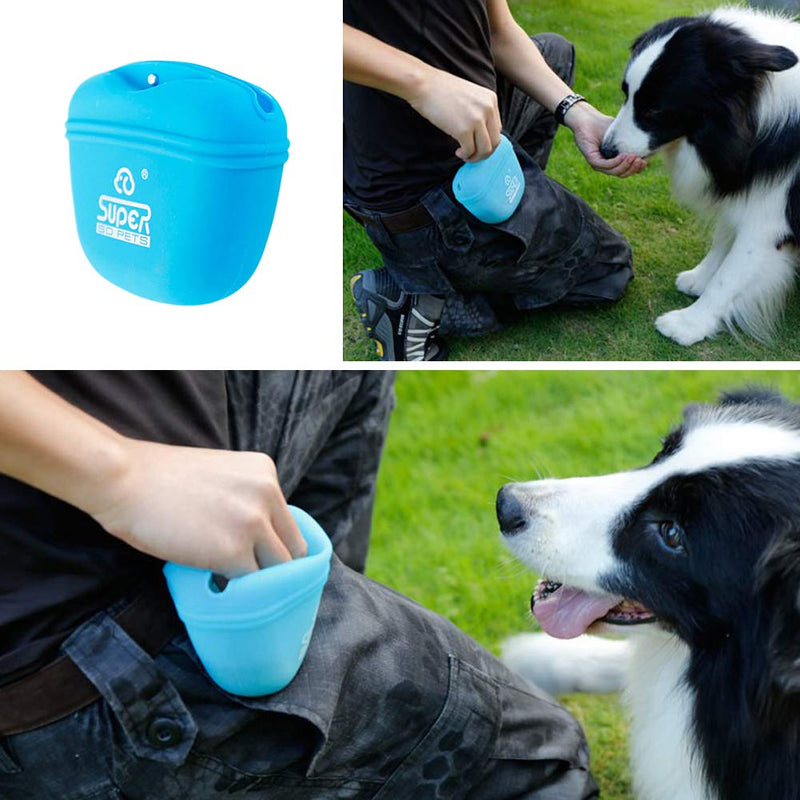 [Australia] - VOOO4CC Outdoor Training Dog Pouch Silicone Dog Food Portable Waist Bag Snack Pocket Blue 