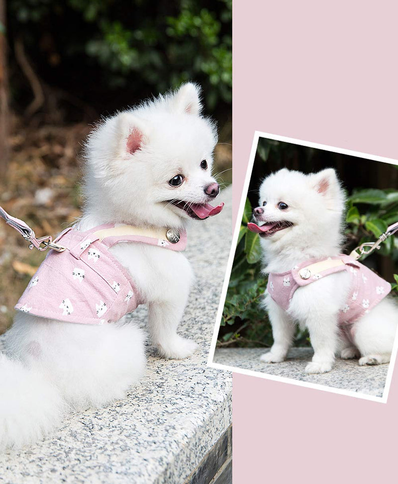[Australia] - Rantow Small Dogs Harness + Dogs Leash Rope Set - No Choke Puppy Cat Dog Front Vest Harnesses Walking Lead Outdoor for Pet Corgi Poodle Schnauzer Chihuahua Pomeranian Pugs Shih Tzu Bichon Frise M(Chest 19cm/7.5inch) Overalls-Pink 
