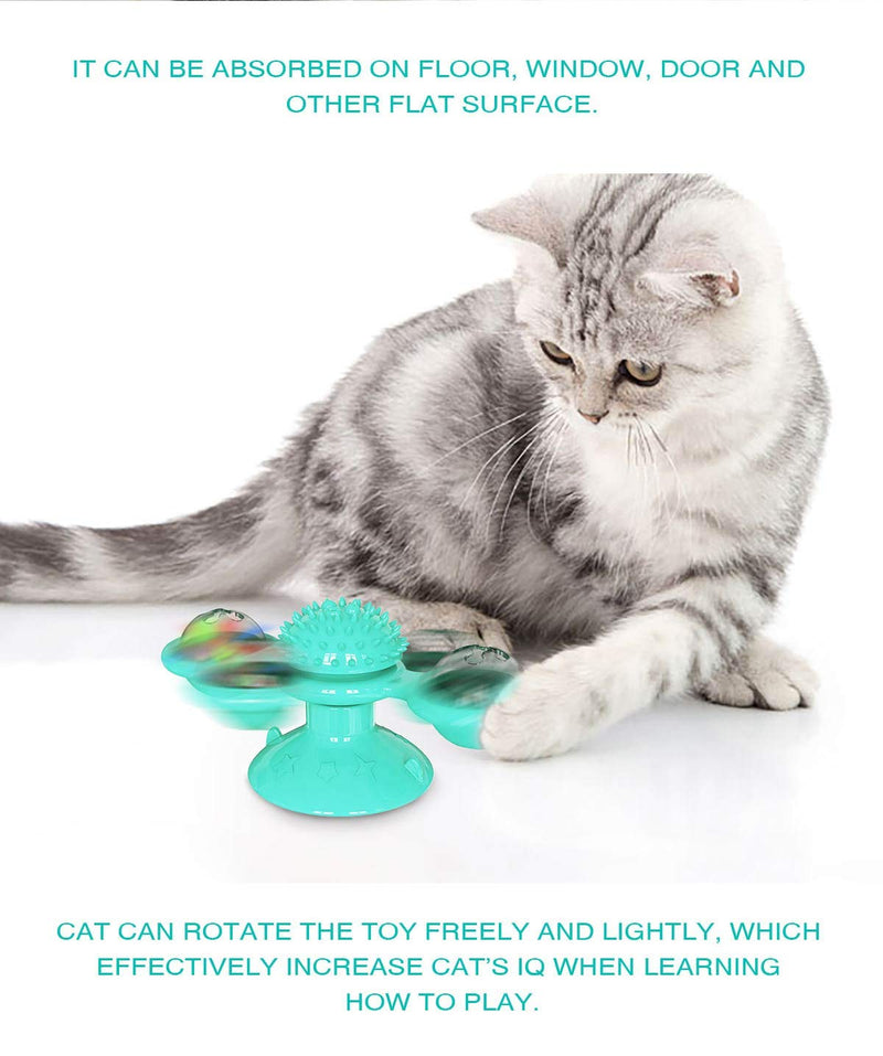 YUTANG Interactive Cat Catnip Toy for Indoor Cats, Windmill Catnip Toy Funny Kitten Toys Cat Toothbrush Toy Cats Hair Brush Turntable Massage Scratching Tickle Toy with Suction Cup Blue - PawsPlanet Australia