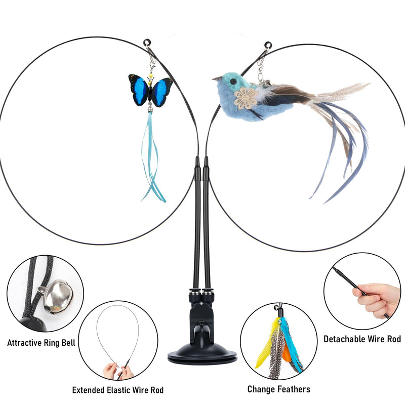 MEYDLL Pack of 14 Interactive Cat Toys with Feather Cat Fishing Rod Cat Feather Toy with 2 Hole Suction Cups for Kitten Cat Magic Wand Toy Wire with Bird Feathers Butterfly Worm Color 1/14 Piece Cat Toy - PawsPlanet Australia