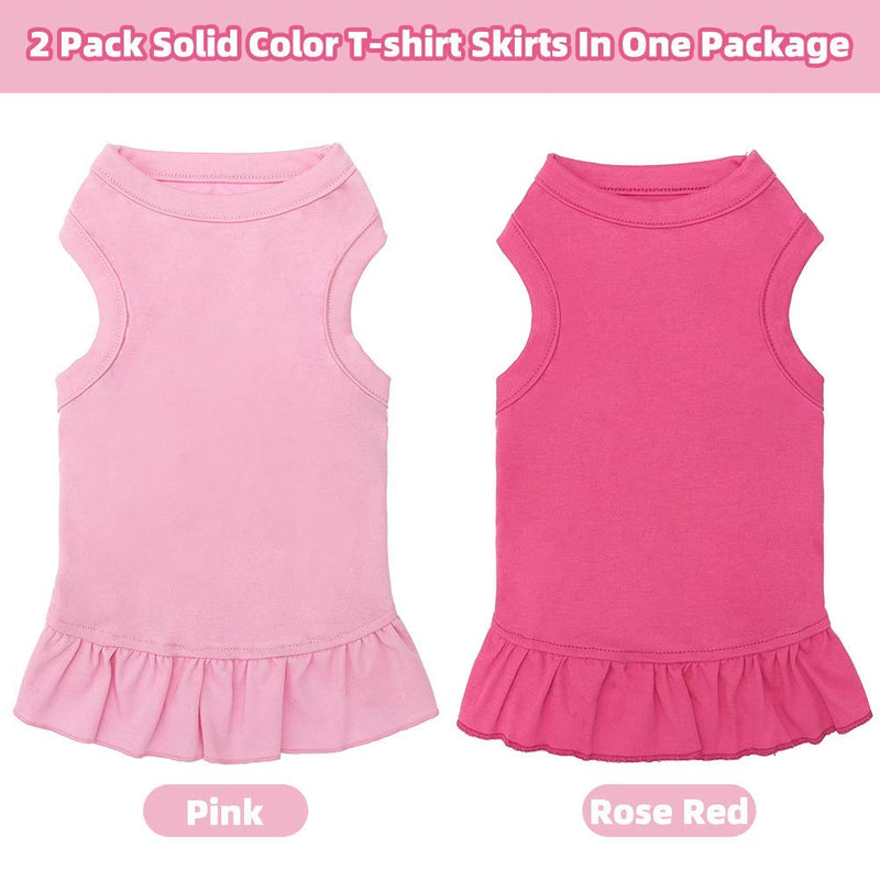 BINGPET 2 Pack Blank Dog Shirt Skirt - Soft Breathable Cute Pet Clothes, Sleeveless Dress for Girls, Dog T-Shirts Apparel, Dog Outfits, Plain Dog Shirt for Puppies, Small Extra Small and Medium Dogs Pink & Rose Red - PawsPlanet Australia