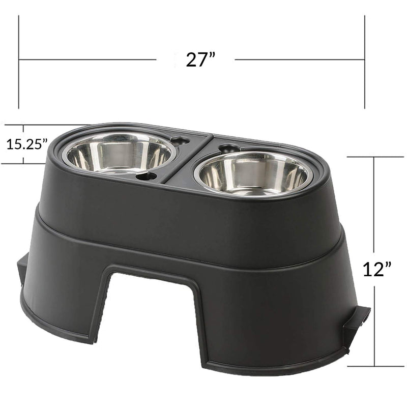 Our Pets Comfort Feeder Healthy Pet Diner Raised Dog Bowls Elevated Feeder Double Stainless Steel Bowls with Stand Black 12-Inch - PawsPlanet Australia