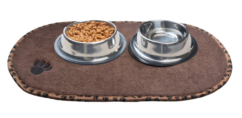 [Australia] - SINLAND Microfiber Pet Bowl Mat Dish Drying Mat with Anti-Skid Backing 12.5 Inch x 21.5 Inch Brown Oval 