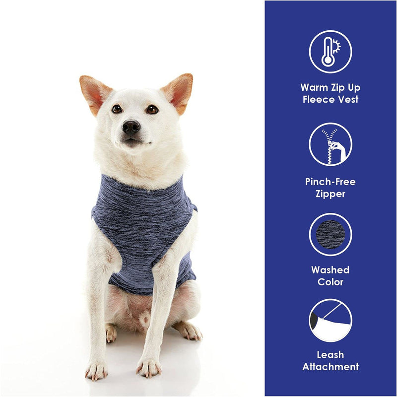 Gooby Zip Up Fleece Dog Sweater - Gray Wash, Large - Warm Pullover Fleece Step-In Dog Jacket with Dual D Ring Leash - Winter Small Dog Sweater - Dog Clothes for Small Dogs Boy and Medium Dogs Large chest (51 cm) - PawsPlanet Australia