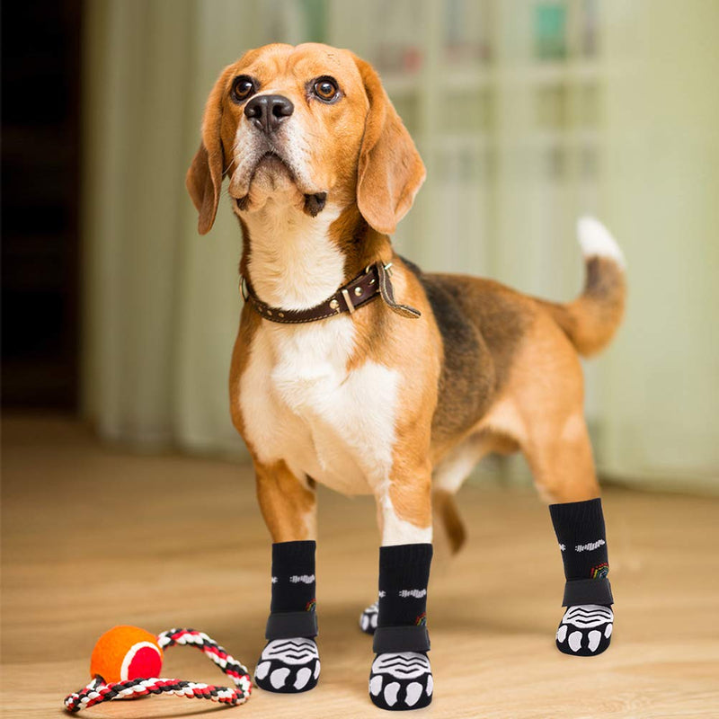 PUPTECK Double Sides Anti-Slip Dog Socks, 3 Pairs Soft Paw Protector with Adjustable Straps, Strong Traction Control for Indoor Hardwood Floors Small (Pack of 6) Black - PawsPlanet Australia