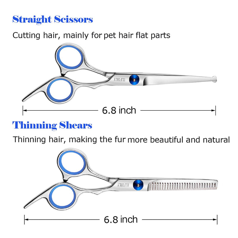 Elfirly Dog Grooming Scissors Set with Safety Round Tip (2 Pack - Straight Scissors Thinning Shears for Grooming) Pet Grooming Shears with Grooming Comb for Dogs and Cats - PawsPlanet Australia