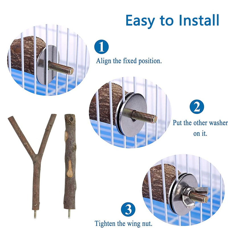 4 Pieces Perches for Bird Cages, Natural Perches for Birds, Bird Cage Wood Accessories, Bird Perch Stand Set, Parakeet Nature Wood Stand, with 8 Washers and 4 Butterfly Screws, for Parrots, Birds A - PawsPlanet Australia