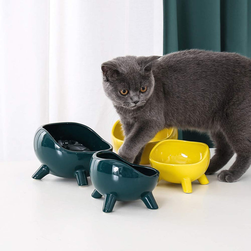 Cat Bowls Raised Cat Food Bowls Anti Vomiting,Ceramic Cat Food and Water Bowls Stress Free,Angled Elevated Pet Bowl with 4 fixed feet,Backflow Prevention,Non Slip,No Spill,for Cats and Small Dogs Green - PawsPlanet Australia