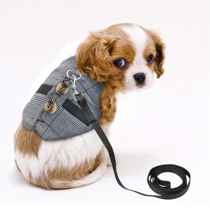 [Australia] - Stock Show Cute Vintage Bunny Vest Harness and Leash Set with Button Decor Small Pets Adjustable Formal Suit Style Plaid Stripe Harness for Rabbit Kitten Small Animal Walking Jogging L 