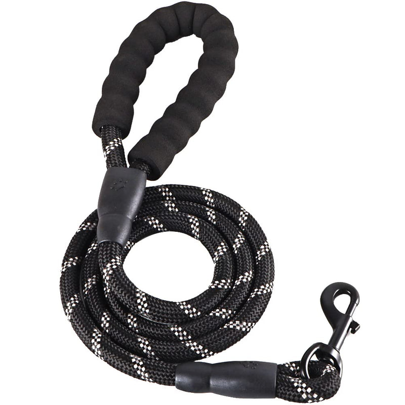 Dog leash 1.5M with comfortable padded handle and highly reflective threads for small, medium and large dogs nero 02 - PawsPlanet Australia