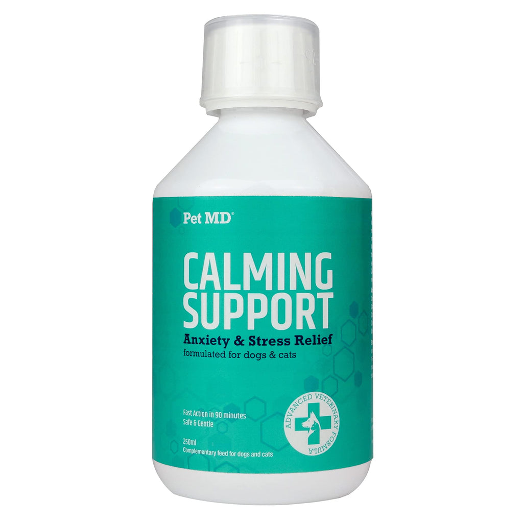 Pet MD Calming Support for Cats and Dogs, Relaxation Aid, Stress and Tension Relief, Relaxation Oil, Help for Dogs with Stress and Separation Anxiety, Caramel Flavor, 250ml - PawsPlanet Australia