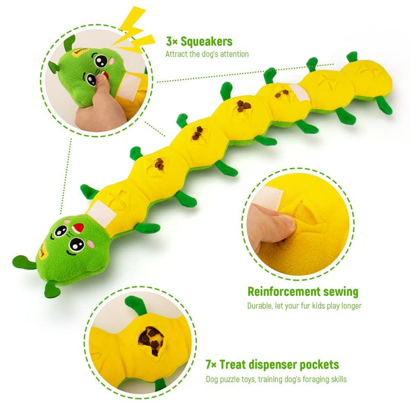 beetoy Dog Puzzle Toy, Caterpillar Sniffing Dog Toy Interactive Squeaky Soft Plush Teething Toy for Boredom Puppies - PawsPlanet Australia