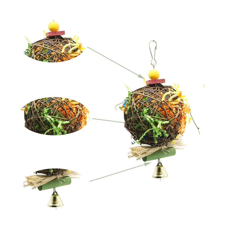 Wonninek 2 Pack Bird Chewing Toy Natural Rattan Ball Come with Paper Strips Foraging Shredder Toy Parrot Cage Hanging Bell Toy for Parrot Budgie Parakeet Cockatiel - PawsPlanet Australia