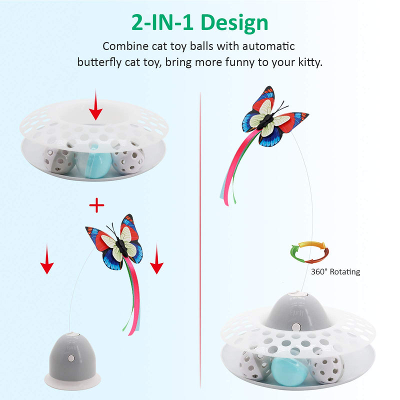 Flurff Interactive Cat Toy with Roller, Automatic Electric Rotating Butterfly Cat Toy, Circle Track with Spinning Moving Balls, Mental Exercise Funny Self-Play Toys for Indoor Cats. Grey - PawsPlanet Australia