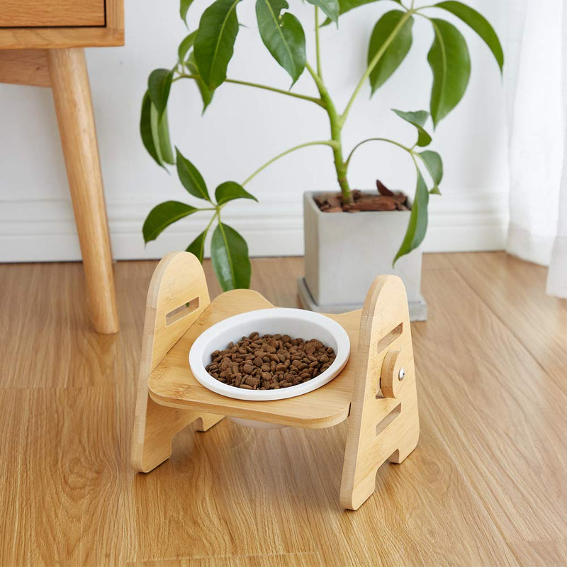 Raised Pet Bowls Stand, 15°Tilted Platform Single Bowl Cat Feeder Cat Feeding Bowl Raised with Stand, Cat Ceramic Bowl Set for Feeding Food and Water - PawsPlanet Australia