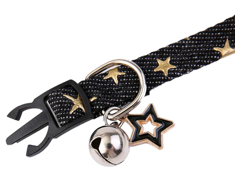 [Australia] - Star Charm Studded Cat Collar Breakaway with Bell,Black Puppy Collars for Small Dogs 