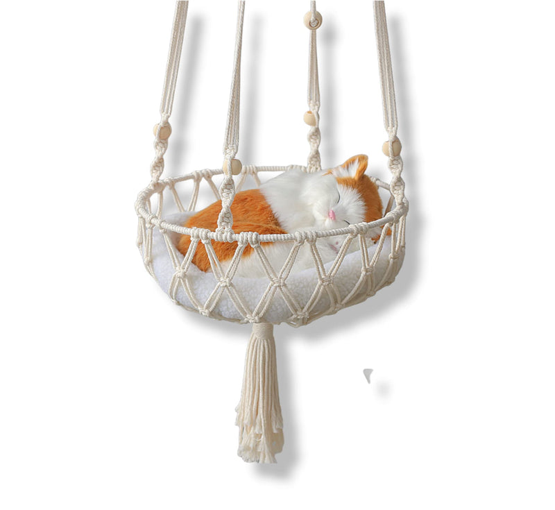 [1 Pack] SpiralNB Hanging Cat Hammock - Cat Bed Indoor Cat Swing Cat Nest Cotton Rope Tassel Basket Swing Bed Only - PawsPlanet Australia