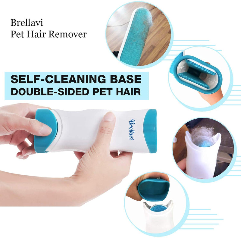 Pet Hair Remover - 1 Double-Sided Standard-Size, 1 Travel Pet Hair Removal Brush, Self-Cleaning Base - Remove Cat and Dog Fur, Lint, Fluff from Carpet, Car Seat, Couch, Clothing, Bedding, Fabric Blue - PawsPlanet Australia